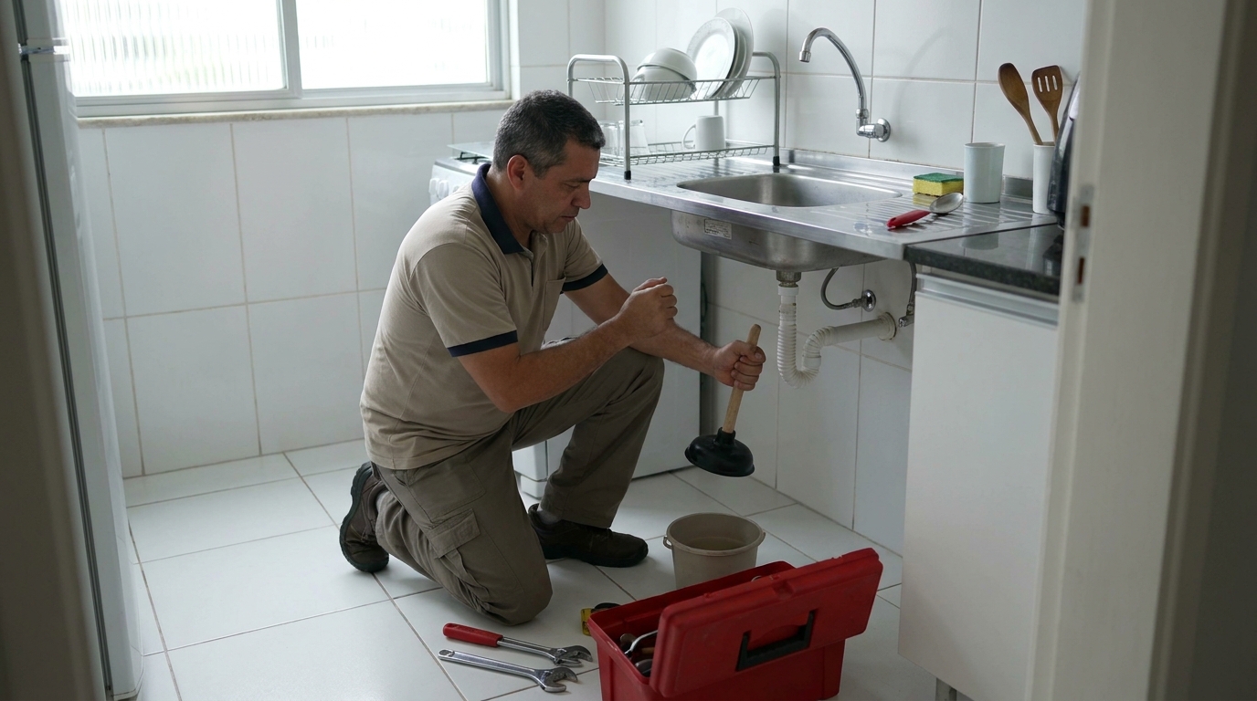 Desentupimento de pia residencial em Nova Iguaçu‑RJ