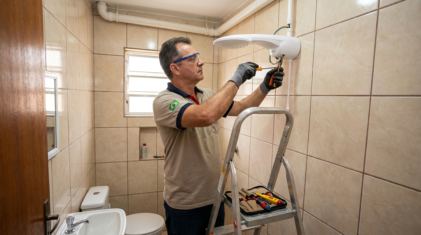 Instalação de chuveiro no banheiro em Nova Iguaçu‑RJ