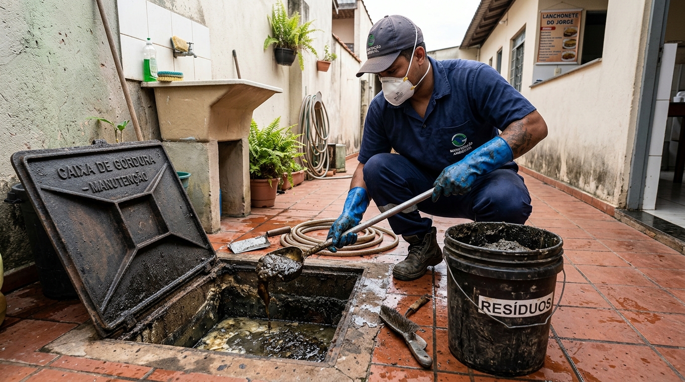 Remoção de resíduos da caixa de gordura em Nova Iguaçu‑RJ