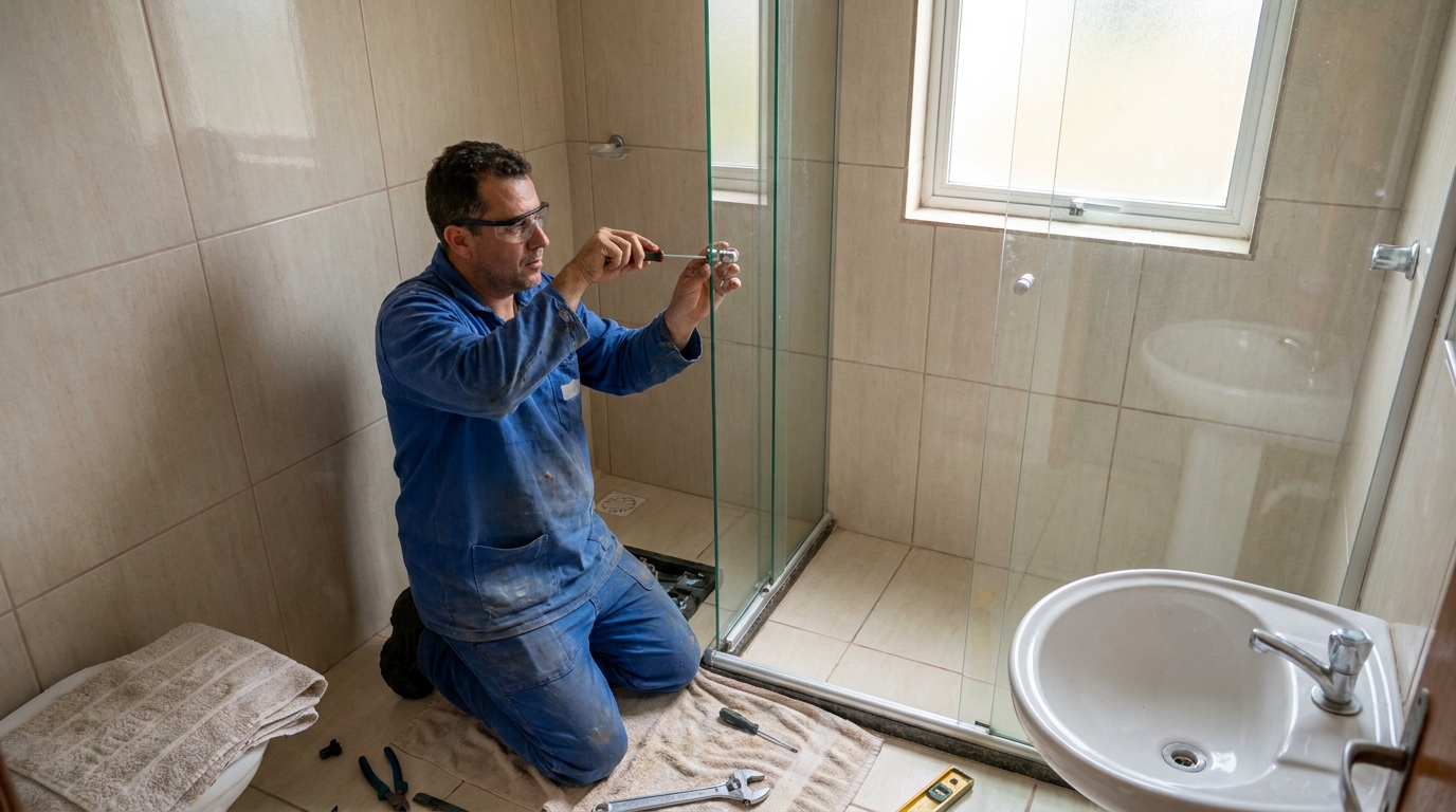 Técnico realizando manutenção de box em Nova Iguaçu‑RJ